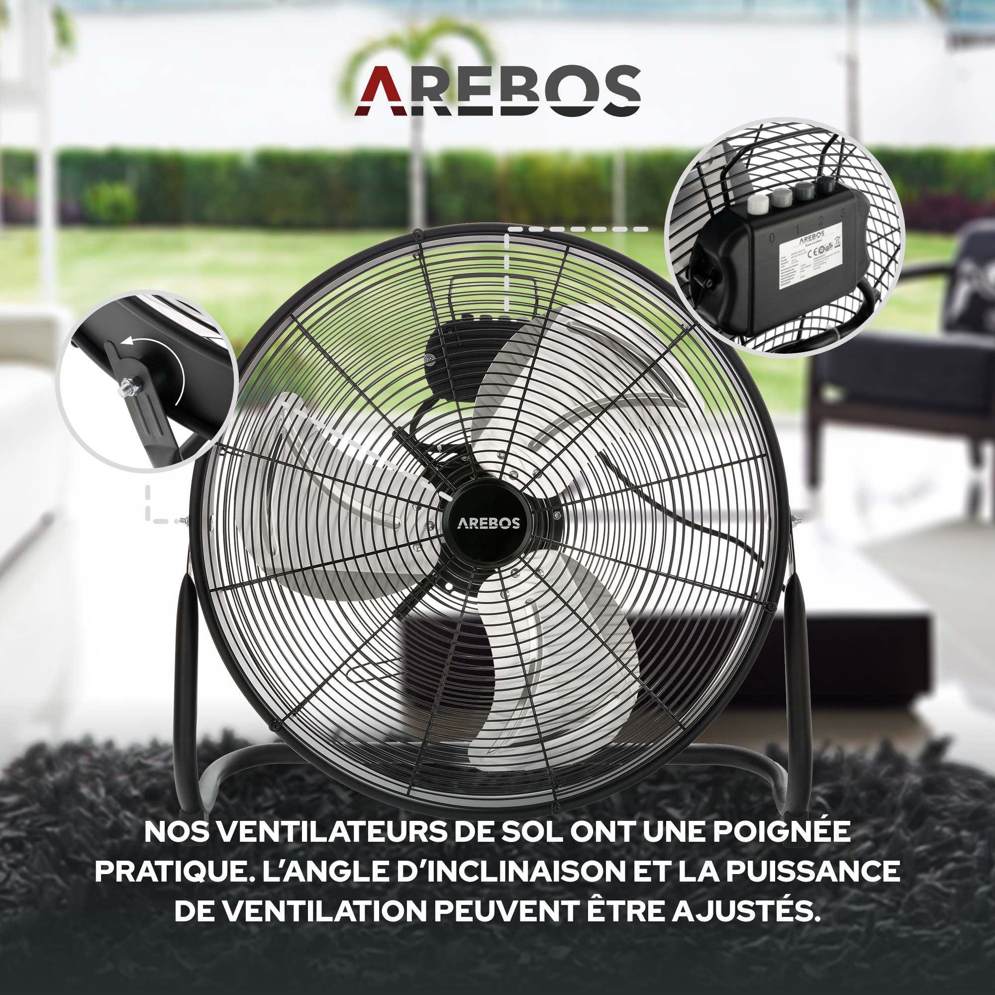 Arebos - Ventilateur de Circulation d'air 3D Ventilateur compact de table  Oscillation 3D 55W - Ventilateur - Rue du Commerce