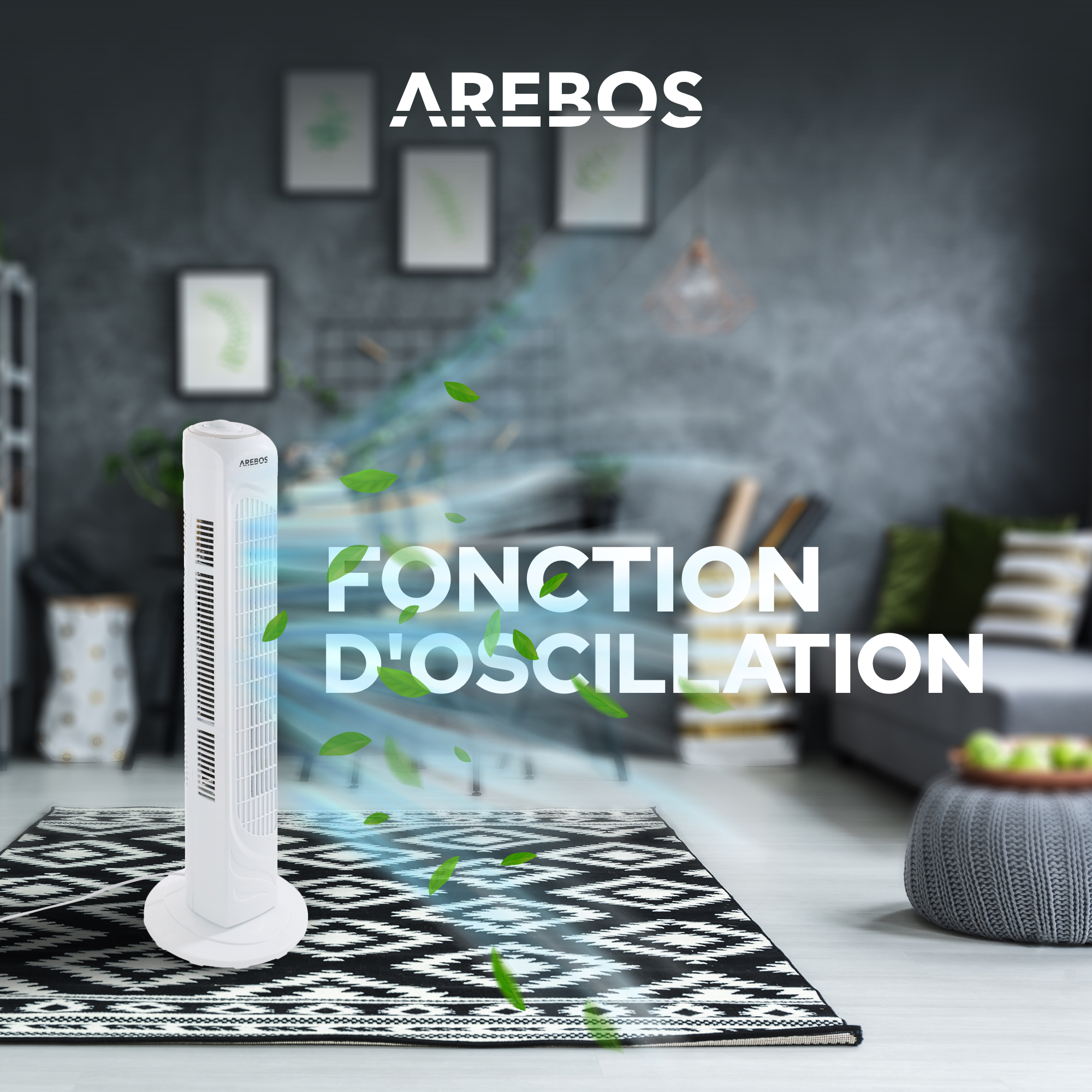 Arebos - Ventilateur de Circulation d'air 3D Ventilateur compact de table  Oscillation 3D 55W - Ventilateur - Rue du Commerce