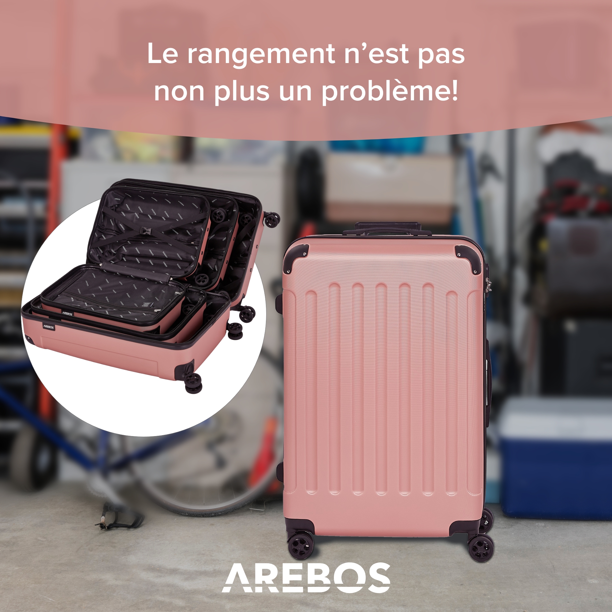 Set de 3 valises de voyage Rosé-or - 4260627421022 - Jardin & Loisirs
