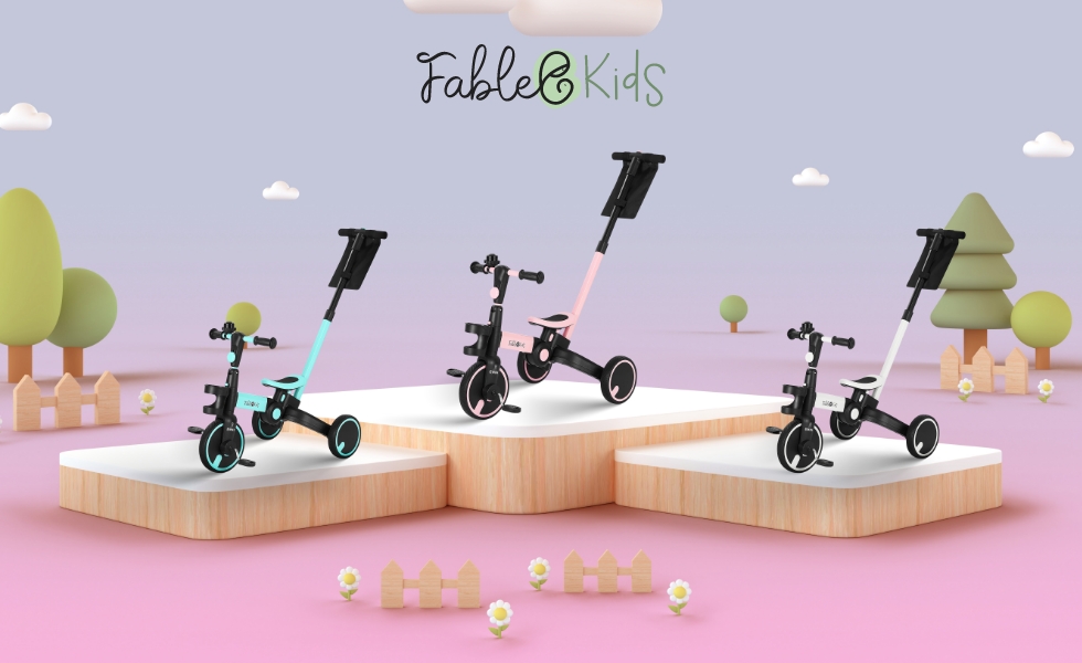 FableKids® Tricycle 7in1 Tricycle enfant guidon vélo bébé poussette Gris