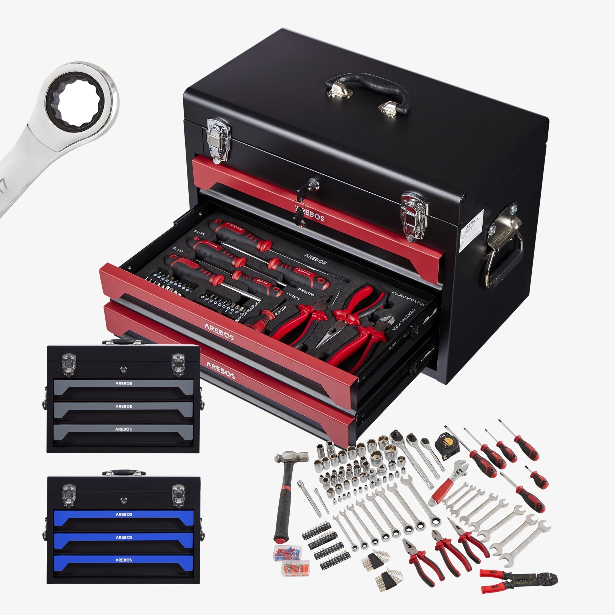 Arebos Boîte à outils avec 3 tiroirs et 2 compartiments de